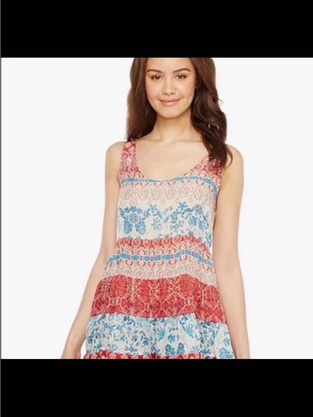 Johnny Was Red & Blue Tiered Floral Tank